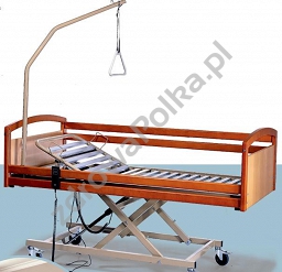 Łóżko rehabilitacyjne elektryczne barierki drewniane i wysięgnik