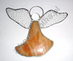 Anioł ze szkła bursztynowy kolor, ozdoba witrażowa A16-1